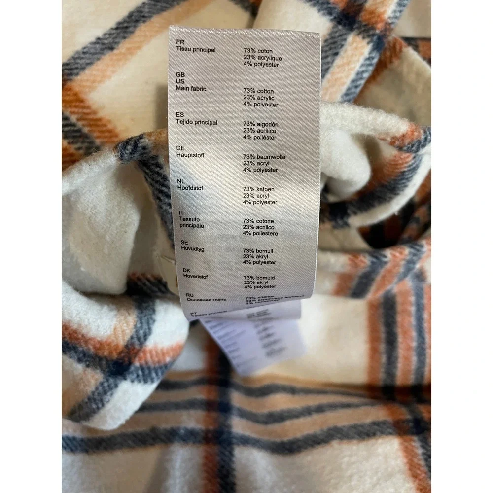 Made in Italy Maje Marengo Plaid Poncho Wrap Shawl Fringe Trim Cream Navy Orange